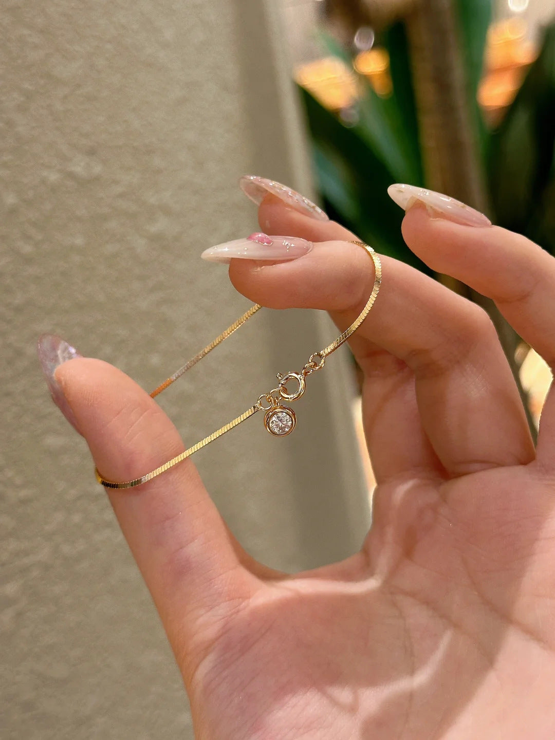 Light Luxury Bubble-like Round-diamond Snake-chain Bracelet In Sterling Silver