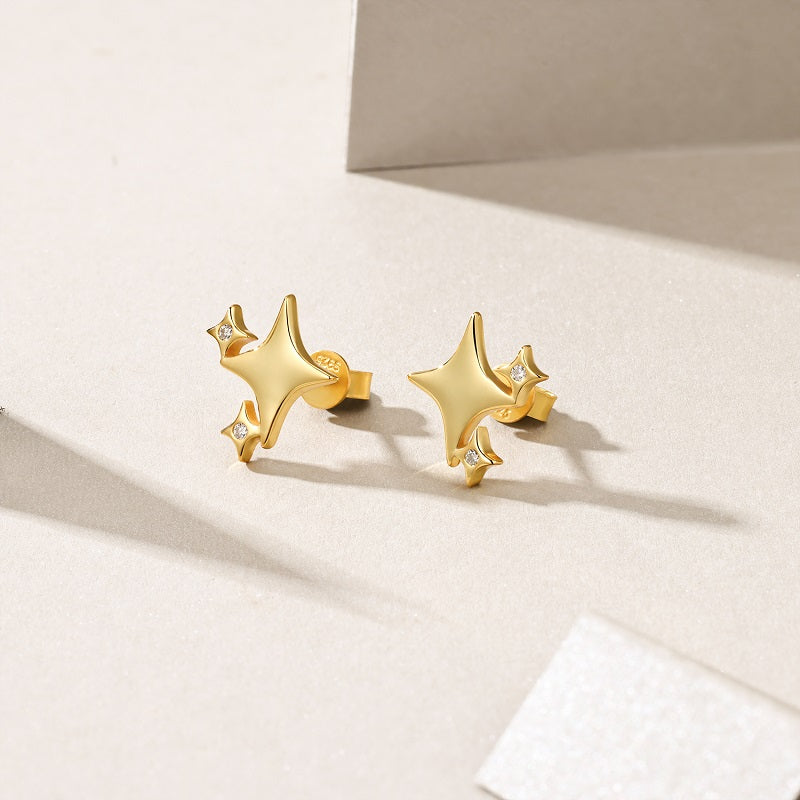 Top-quality Moissanite Luxury And Fashionable Light Luxury Jewelry Silver Stud Earrings S925 Silver Electroplated Gold