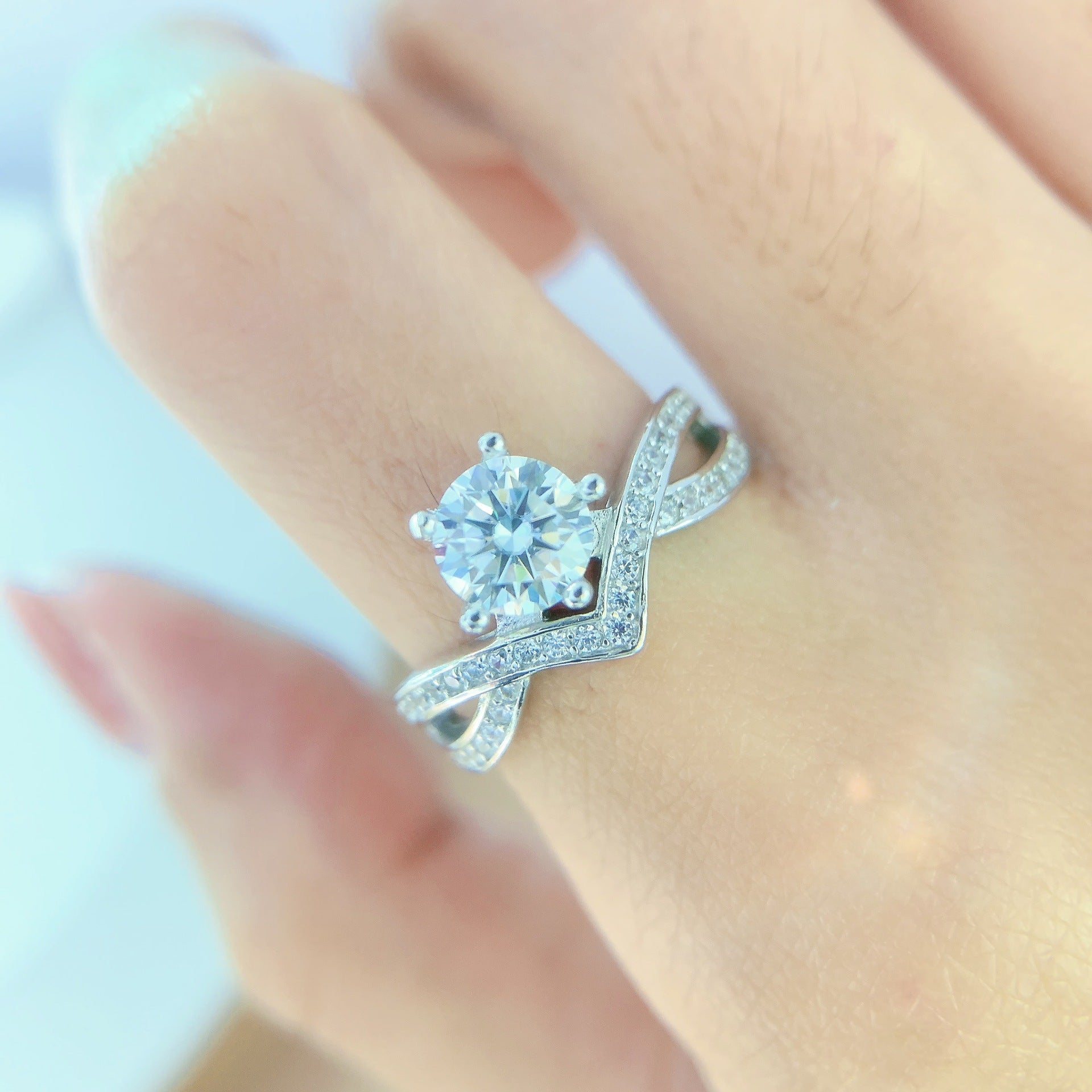 S925 Sterling Silver Moissanite Cross Crown Ring