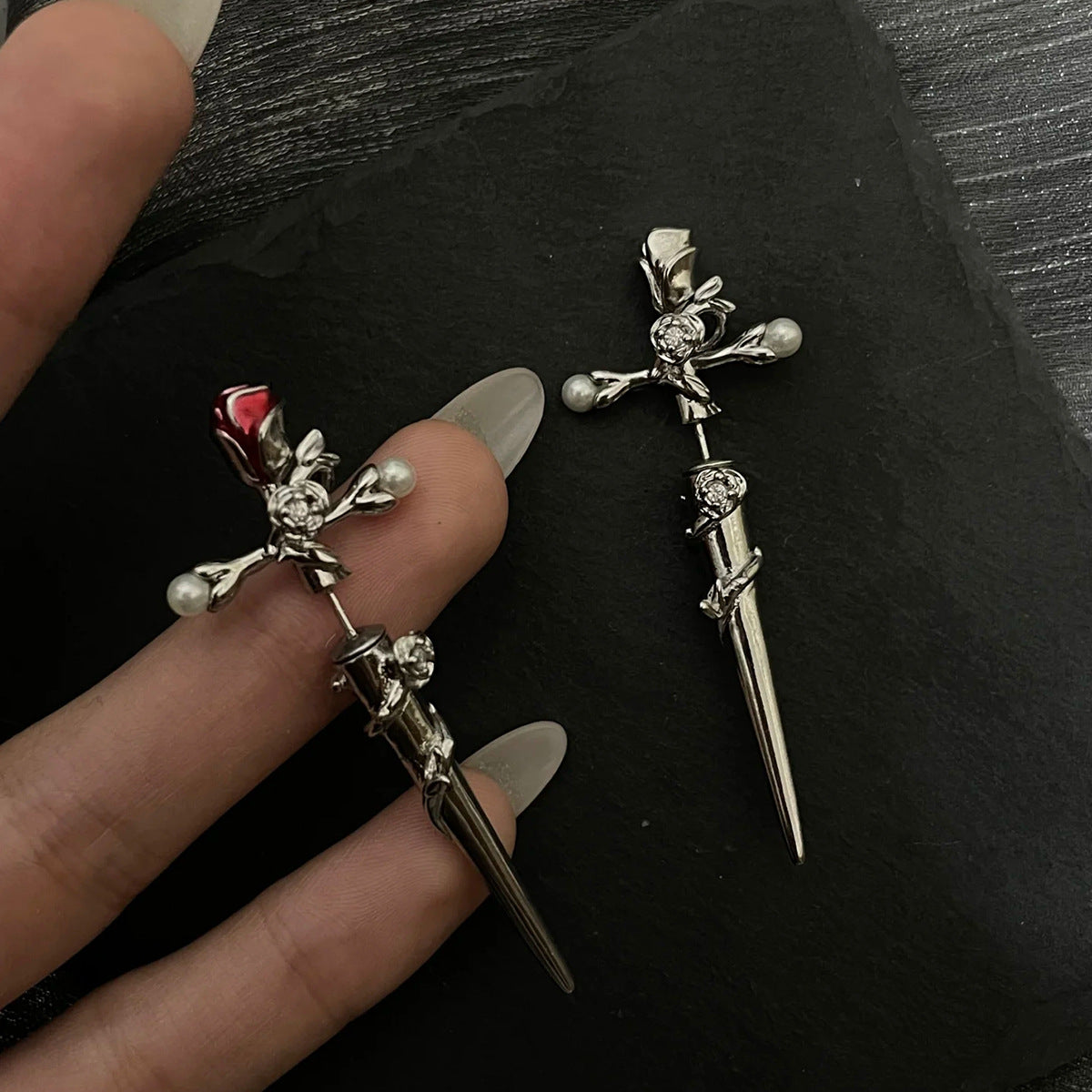 Pierced Flower Pearl Earrings In A Niche Sweet Yet Edgy Style