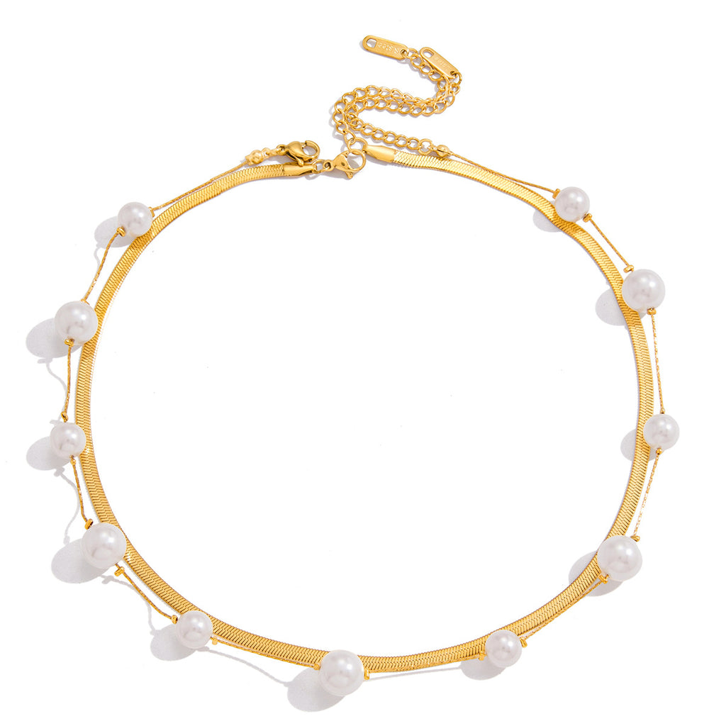 Elegant 18K Gold Stainless Steel Glass Pearl Necklace