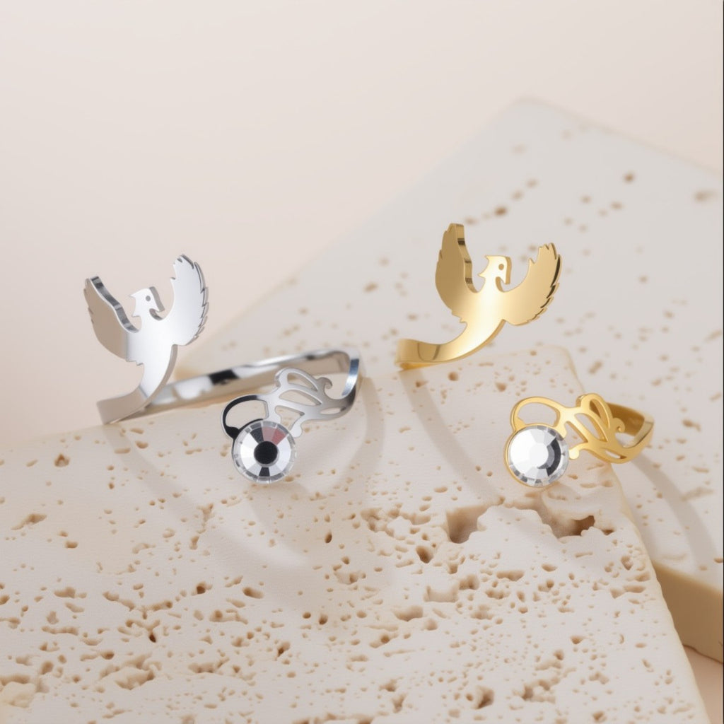 Micro-inlaid Zircon Water-drop Phoenix And Wolf Open Ring