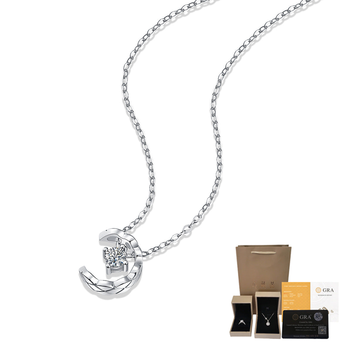 Womens Simple Moissanite Inlaid Pendant Necklace