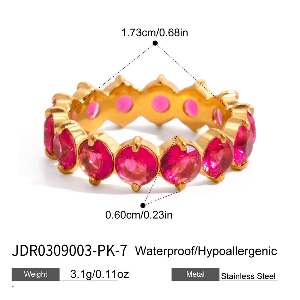 Stylish Lightweight Stainless Steel Ring With A Colorful Round Zircon Design