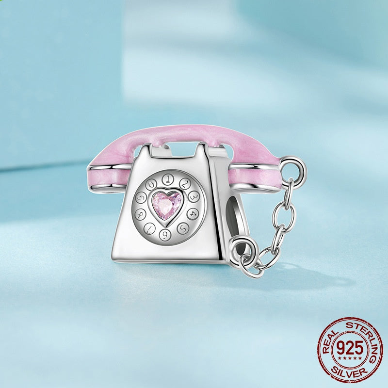 S925 Sterling Silver Vintage Phone Diy Beaded