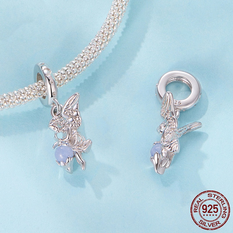 S925 Sterling Silver Luminous Angel Pendant Diy Beaded