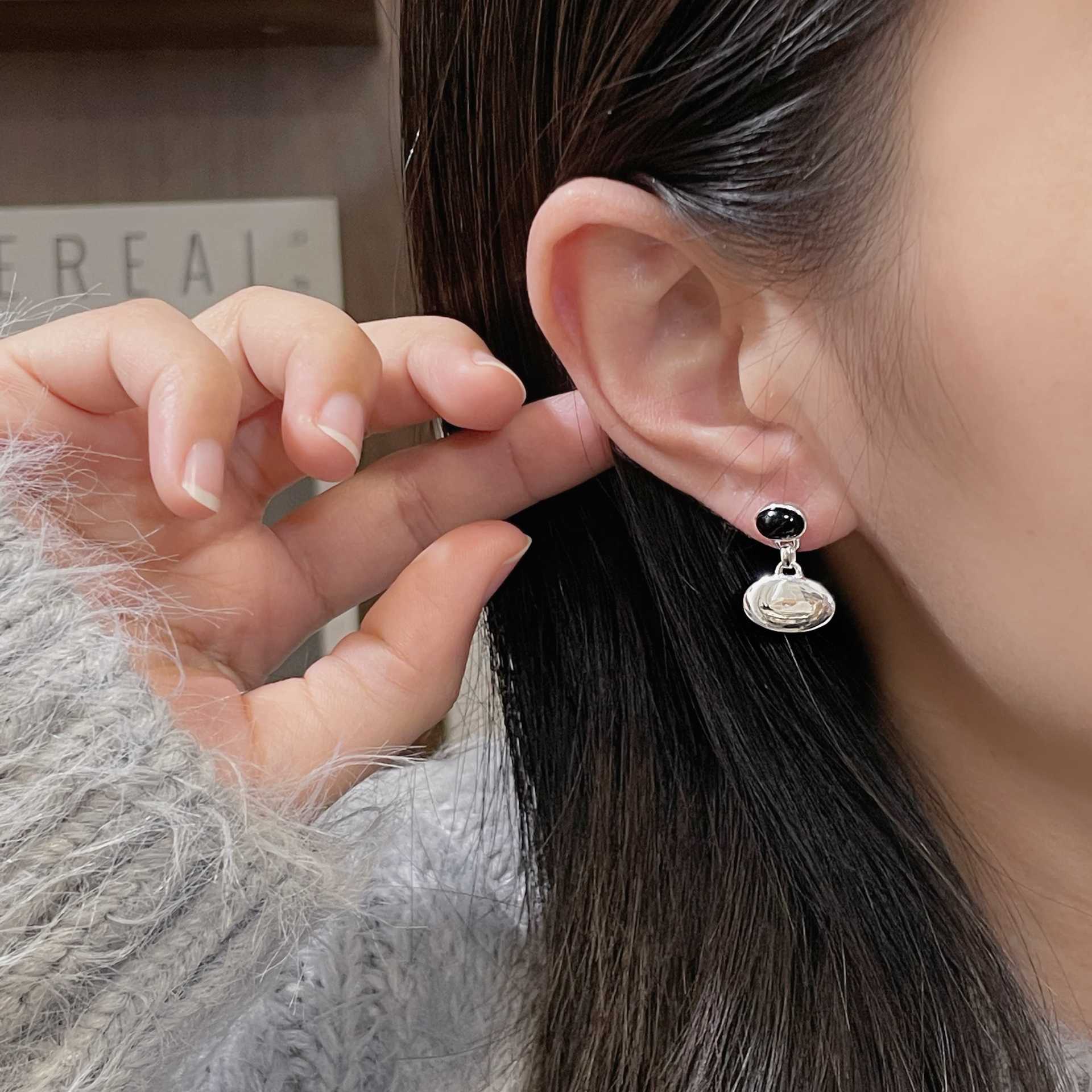 Agate Stud Women Niche Polished Oval Geometric Earring Jewelry