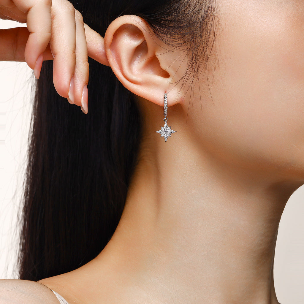 Star And Moon In Harmony - Earrings Set With Top-quality Moissanite S925, Silver And Platinum-plated Stud Earrings, A Fashionable And Trendy Accessory That Can Be Tested With A Diamond Pen.