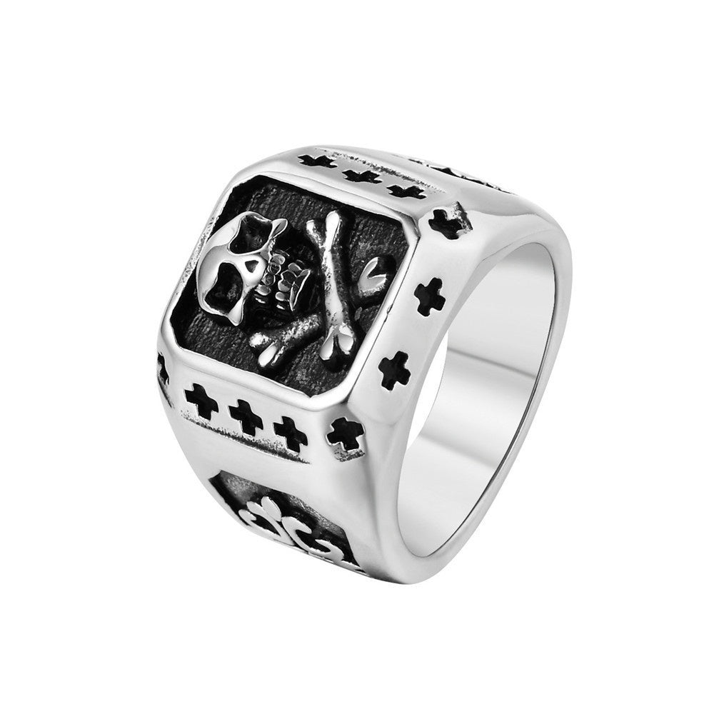Personalized Punk Skull And Cross Titanium Steel Ring