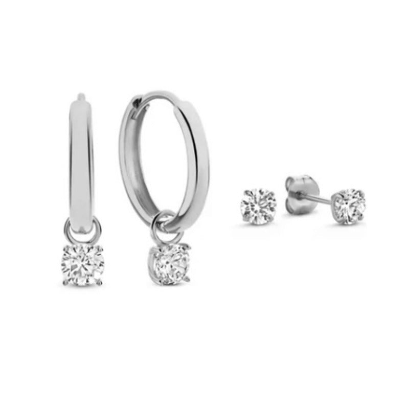 Copper-inlaid Zircon Stud Earring Hoop Set