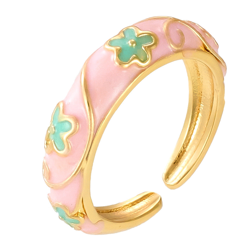 Chinese-style Vintage Colorful Floral Ring