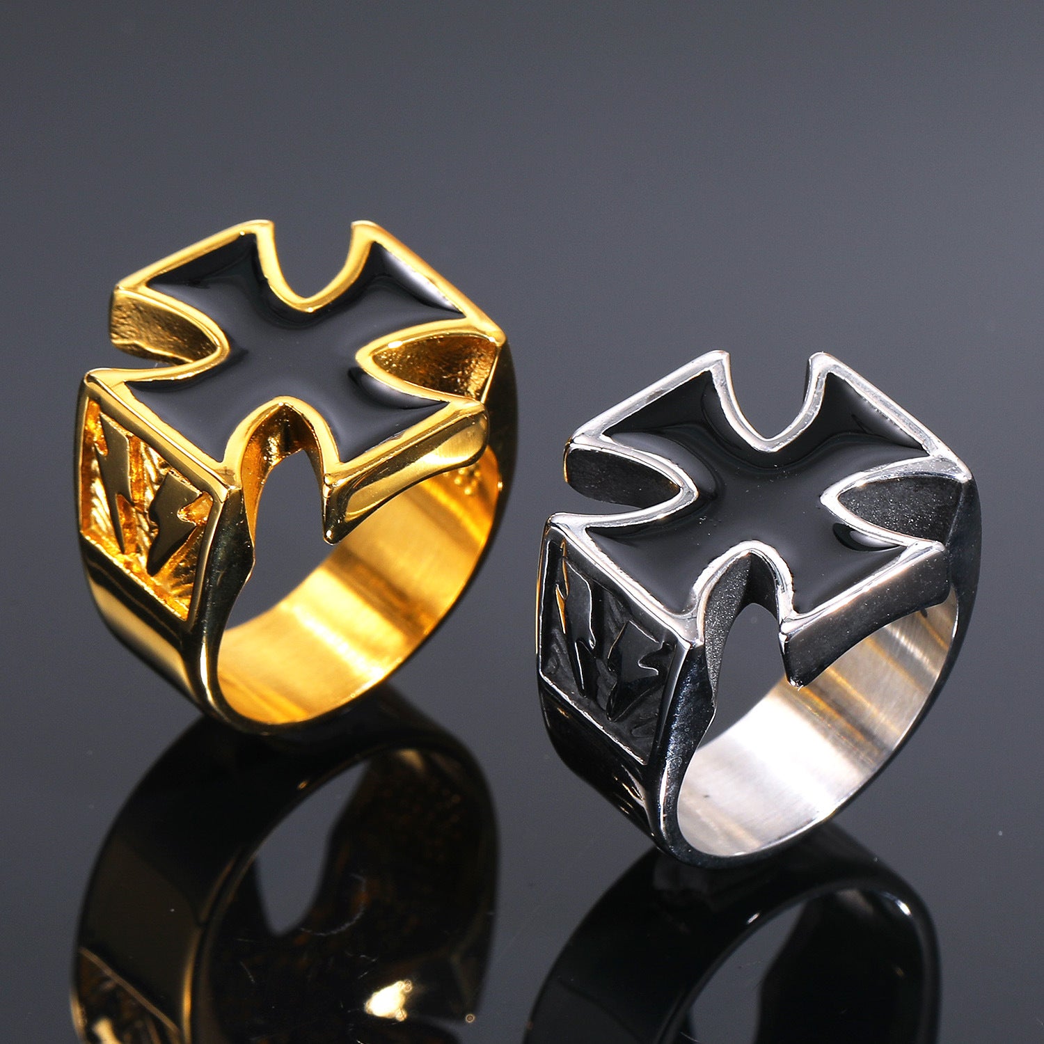 Trendy Retro Lightning Cross Titanium Steel Ring
