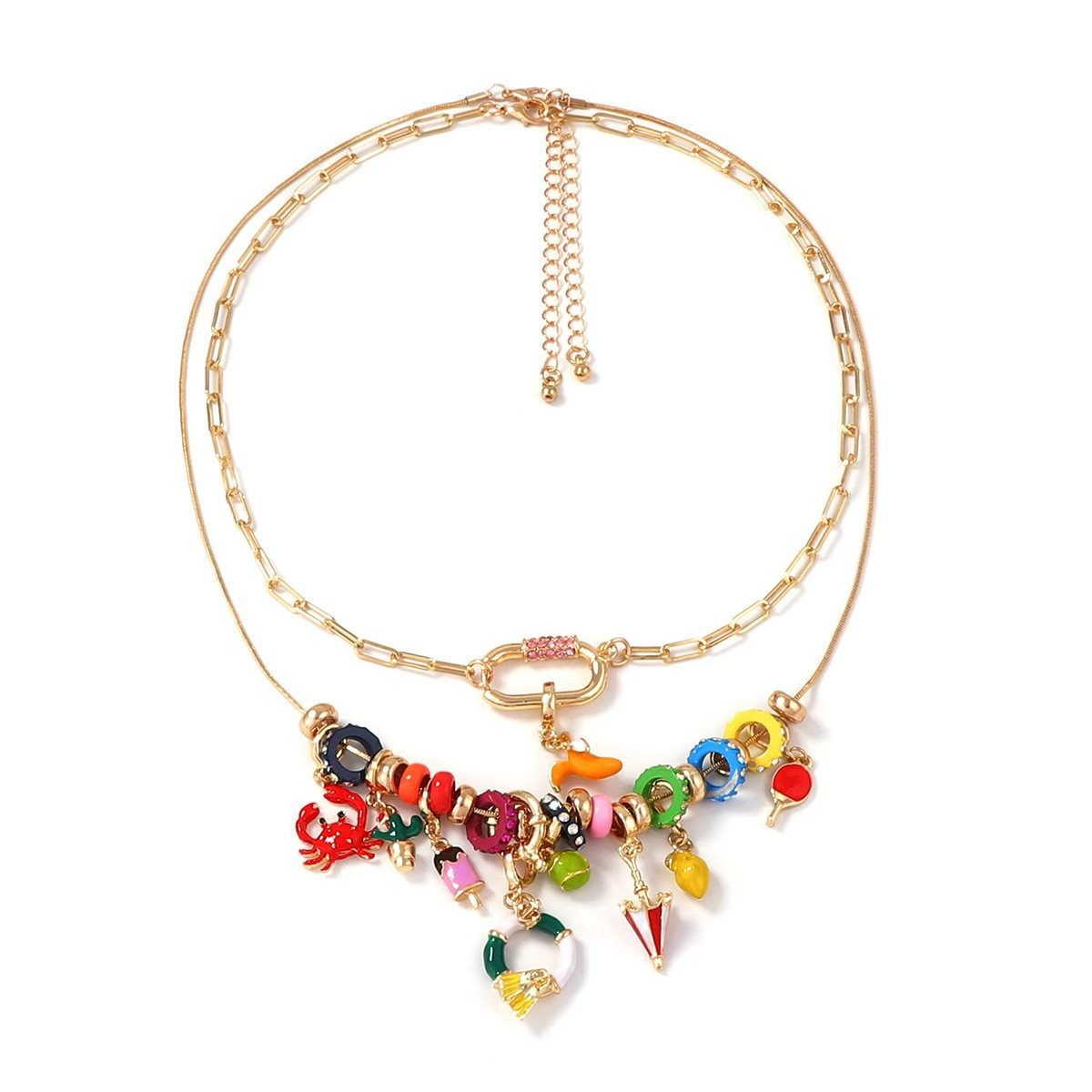 Fresh And Sweet Alloy Multi Element Pendant Double Layer Layered Necklace For Women