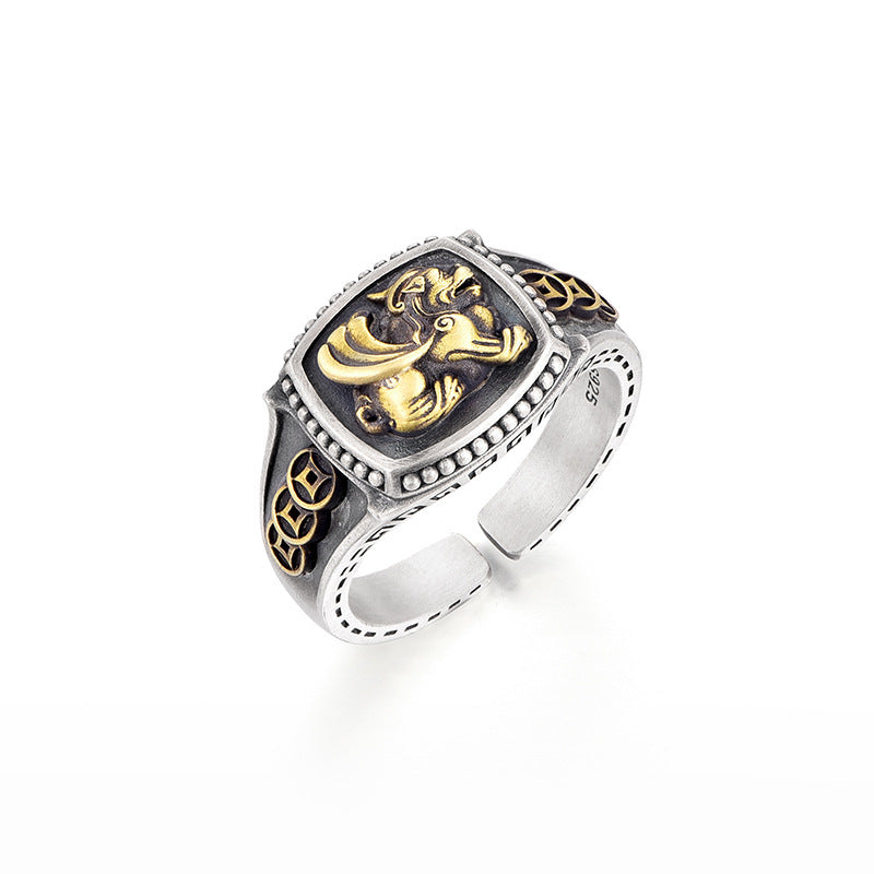 S925 Thai Silver Pi Xiu Ring For Men Vintage Style