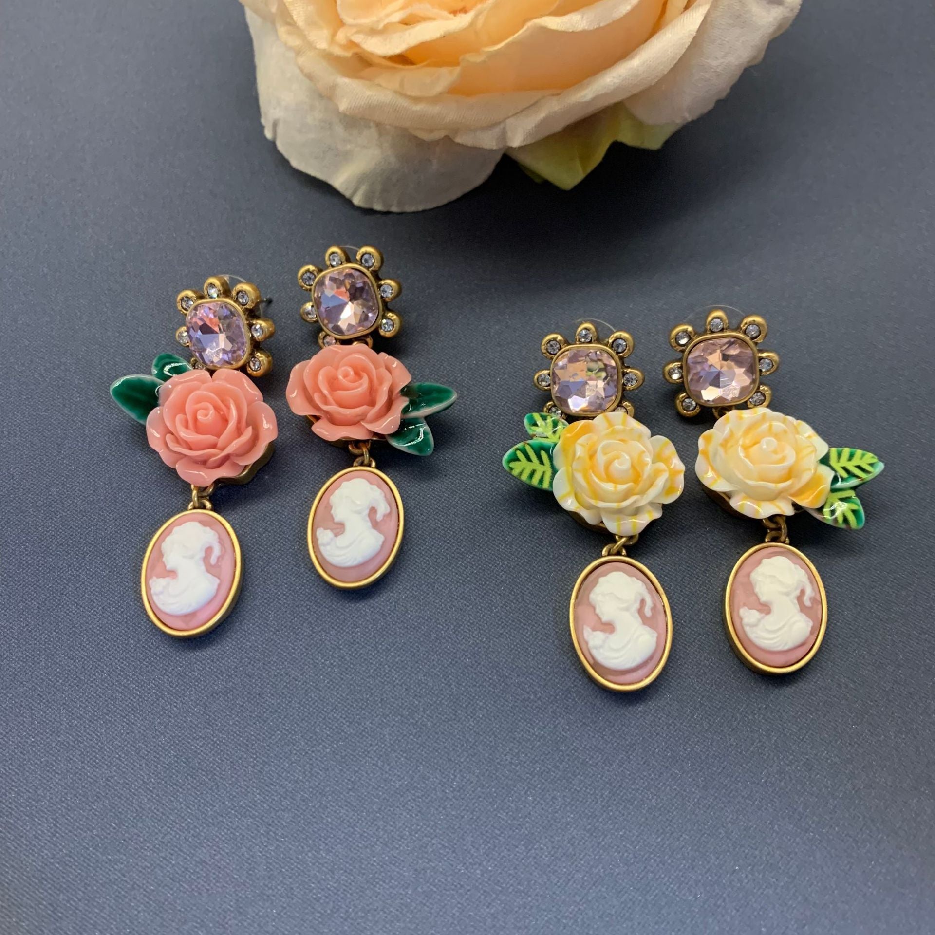 French Court Style Three-dimensional Camellia Earrings