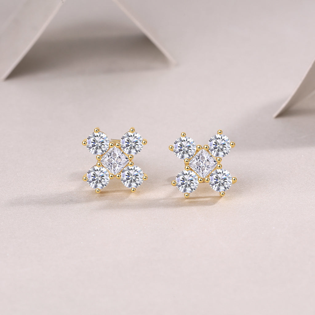 Holy Crystal - Set With Top-quality Moissanite, Luxurious And Fashionable Light Luxury Jewelry, Silver Stud Earrings, S925 Silver Plated With Gold
