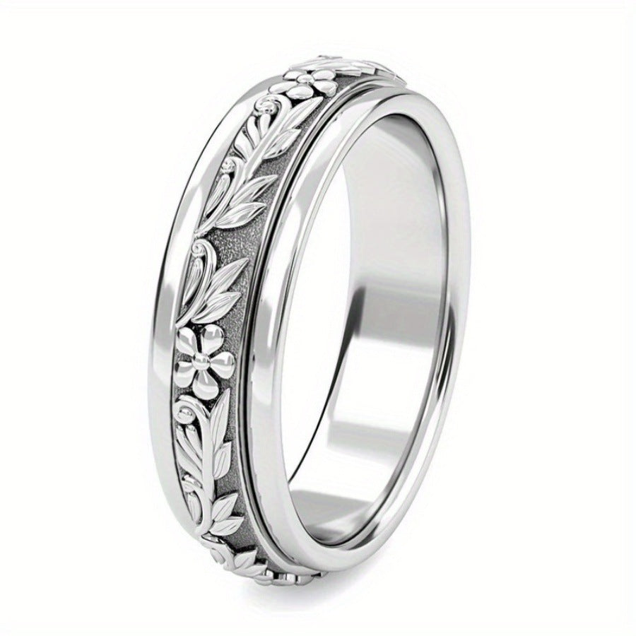 Retro Embossed Pattern Ring Minimalist And Versatile For Women