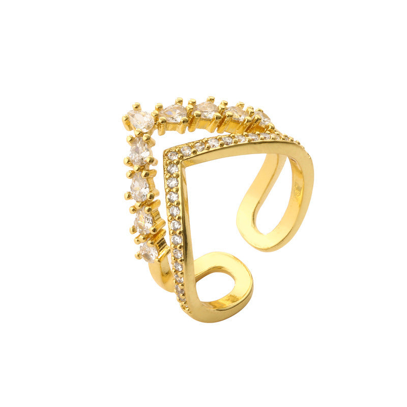 Zircon Heart-shaped Open Ring For Women