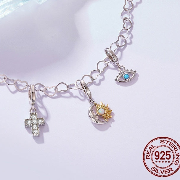 S925 Silver Opal Sun Moon Opening And Closing Buckle Pendant Parts