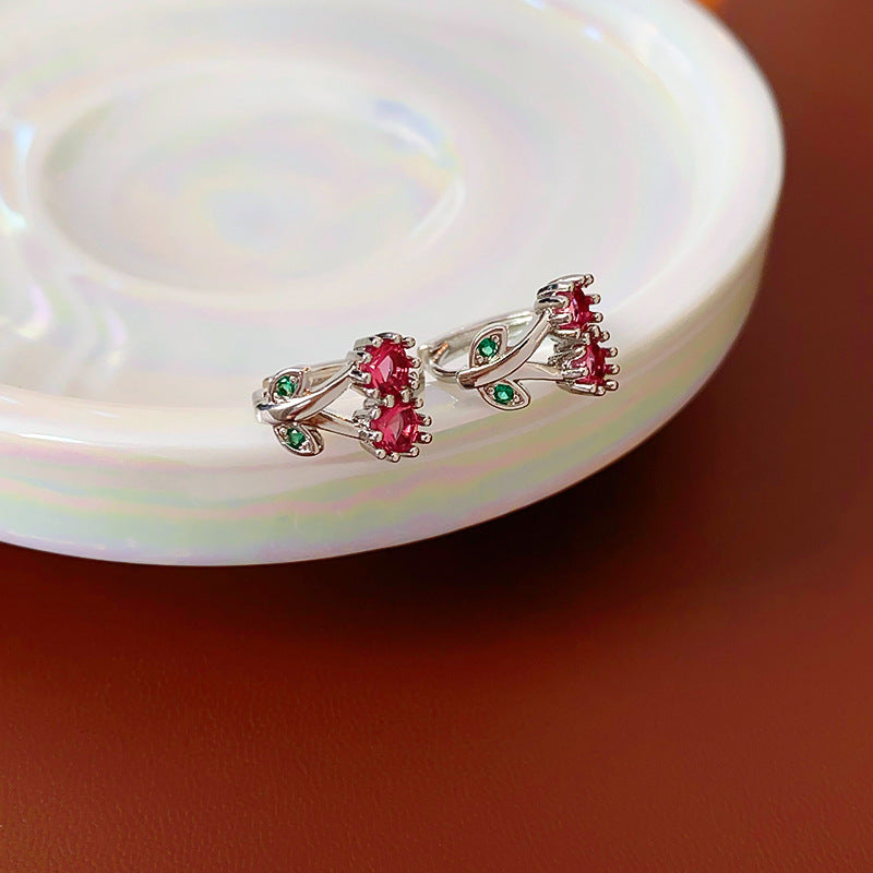 Cherry Blossom Zircon Hoop Earrings For Women S925 Sterling Silver Post Floral Crystal Ear Cuffs Elegant Lightweight Jewelry