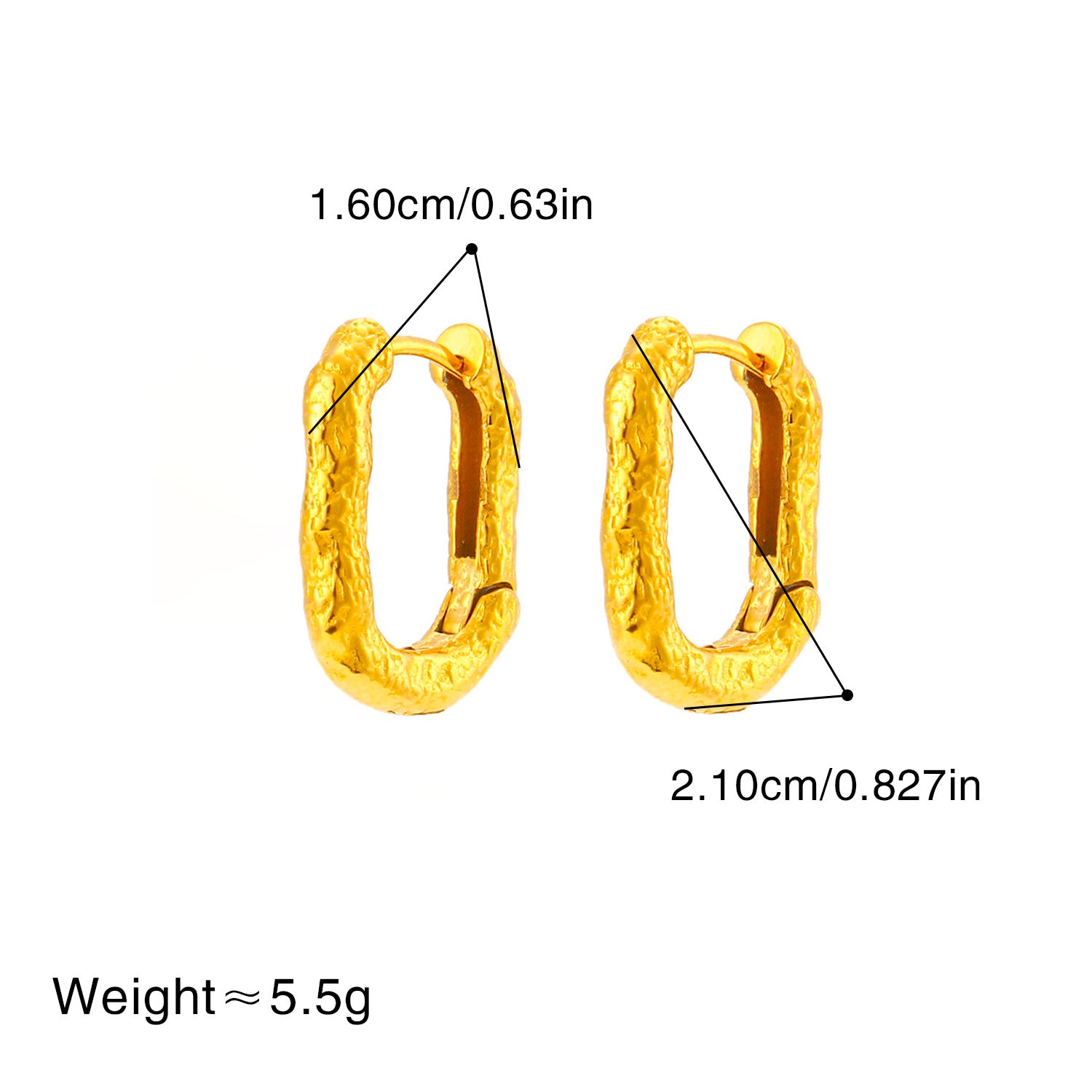 European And American-style 18k Gold-plated Vintage Stainless Steel Ear Clips With An Aged Tin Foil Texture