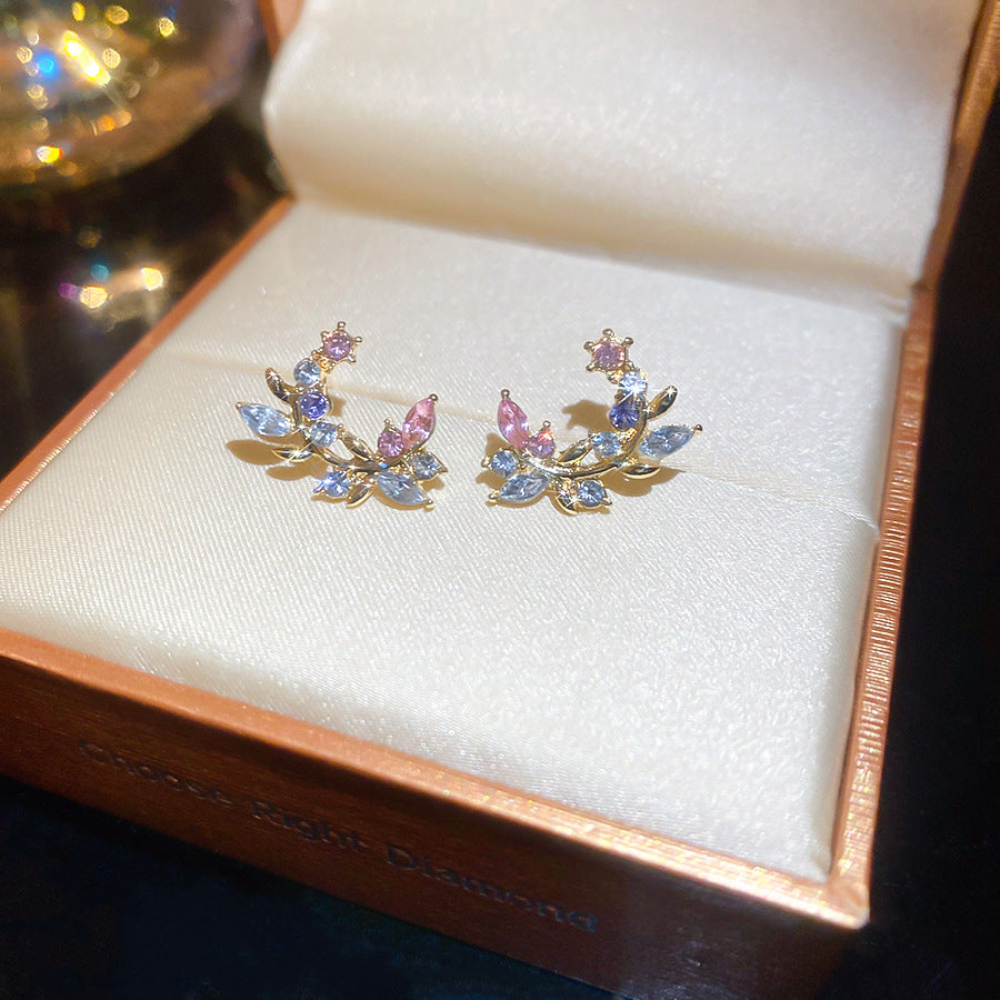 S925 Sterling Silver Stud Earrings For Women Crystal Floral Wreath Earrings Zircon Flower Small Stud Earrings