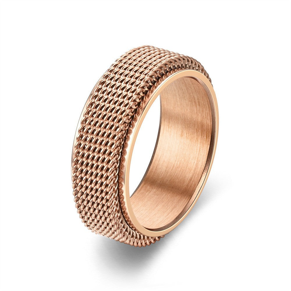 New Niche Rotatable Titanium Steel Mesh Ring With A Braided Design