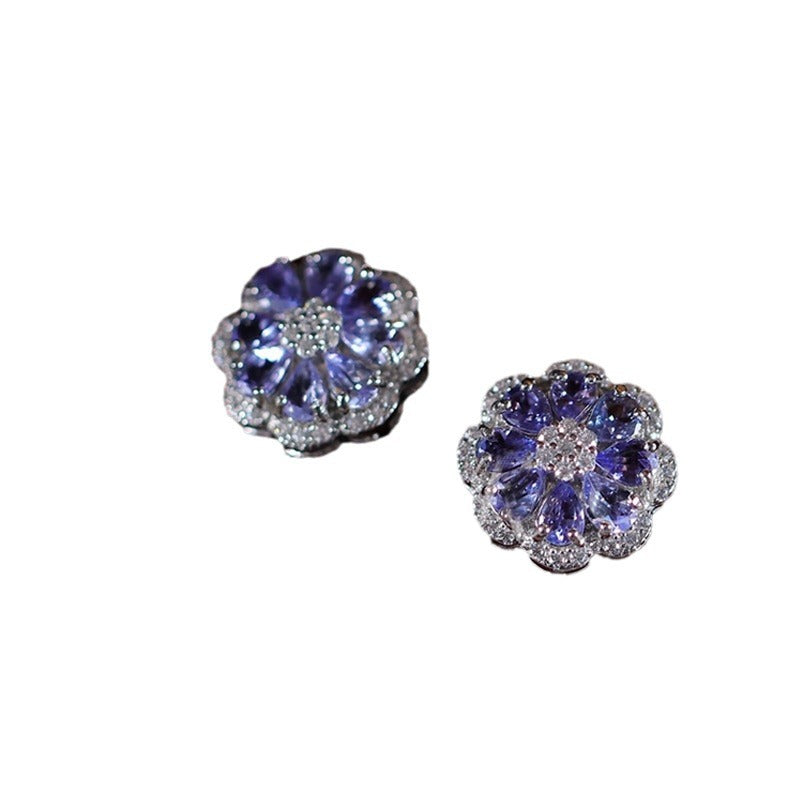 Non-fading Elegant Natural Tanzanite Sterling Silver Stud Earrings