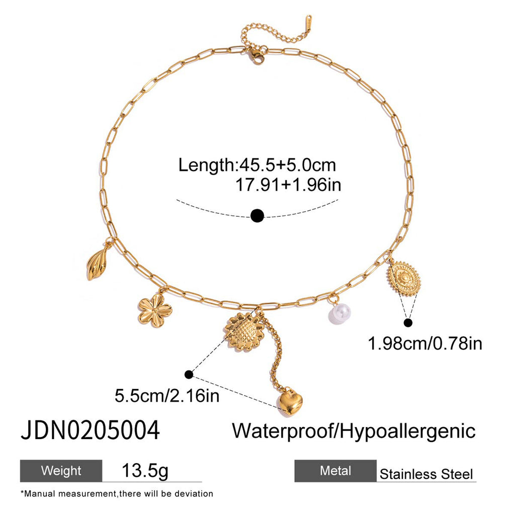 Romantic 18K Gold Stainless Steel Pearl-drip Cherry Pendant Stainless Steel Necklace