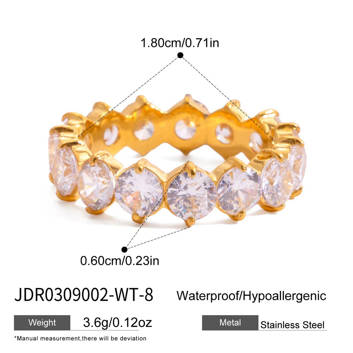 Stylish Lightweight Stainless Steel Ring With A Colorful Round Zircon Design
