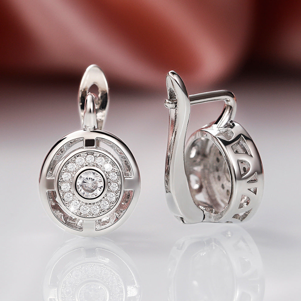 Fashion Round Rhinestones Earrings Women's Creative Hollow Earring Bride Wedding Jewelry