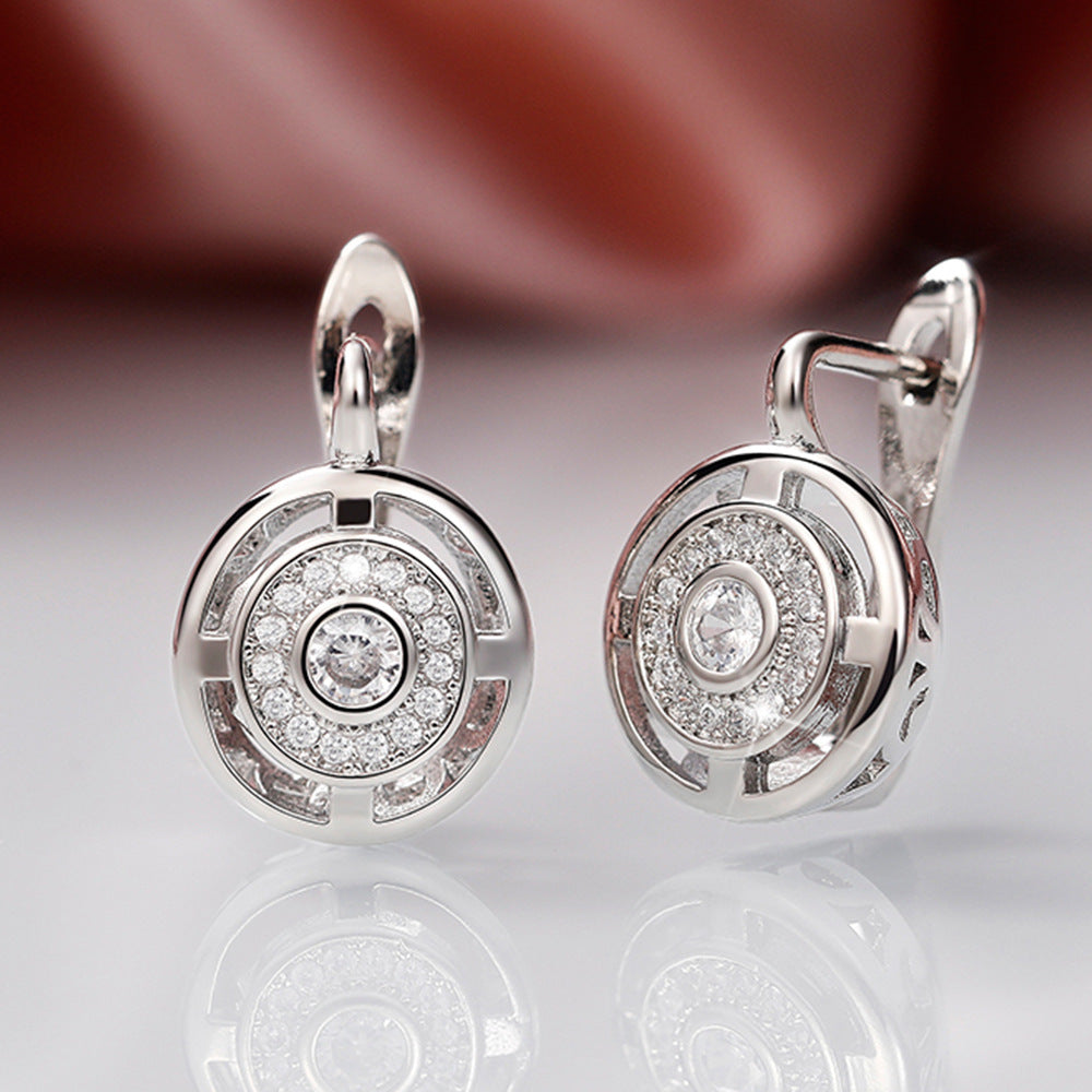 Fashion Round Rhinestones Earrings Women's Creative Hollow Earring Bride Wedding Jewelry