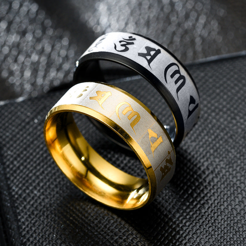 Six-Character Mantra Personalized Stainless Steel Ring For Men And Women