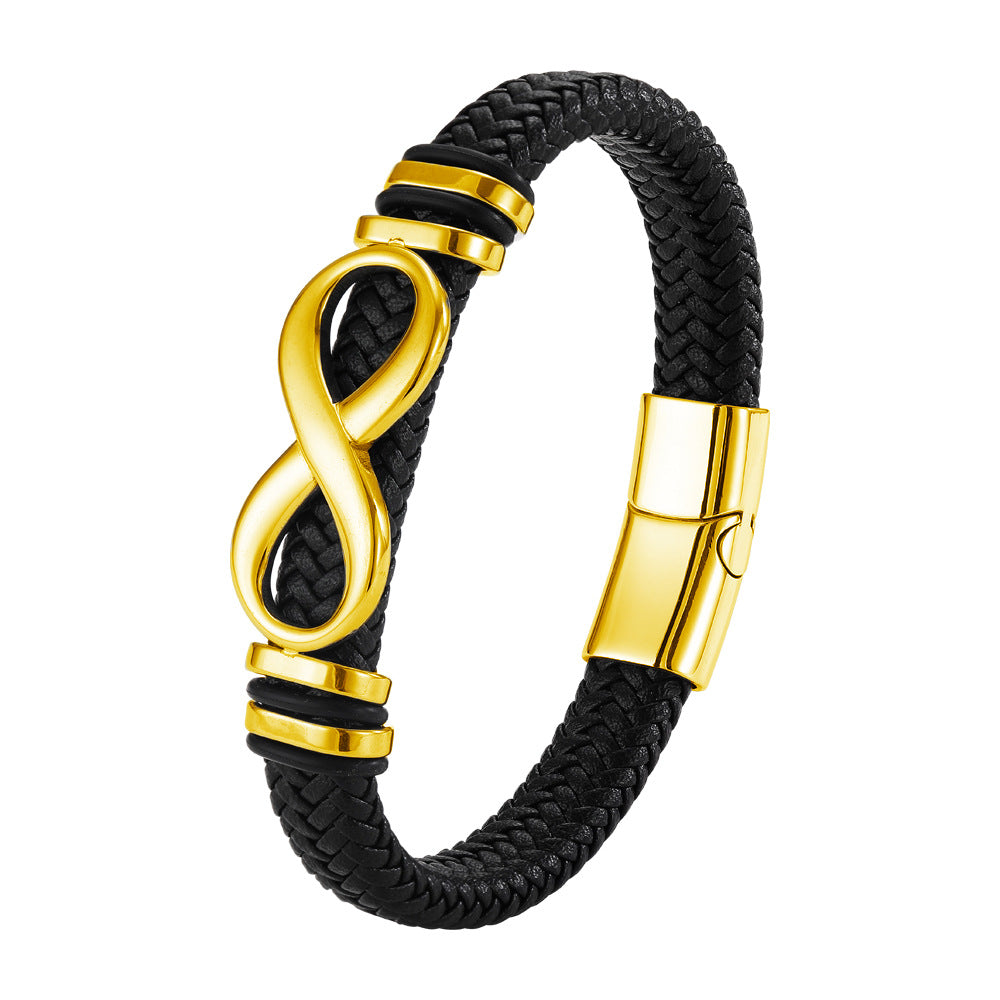 European And American-style Woven Stainless Steel Leather Bracelet