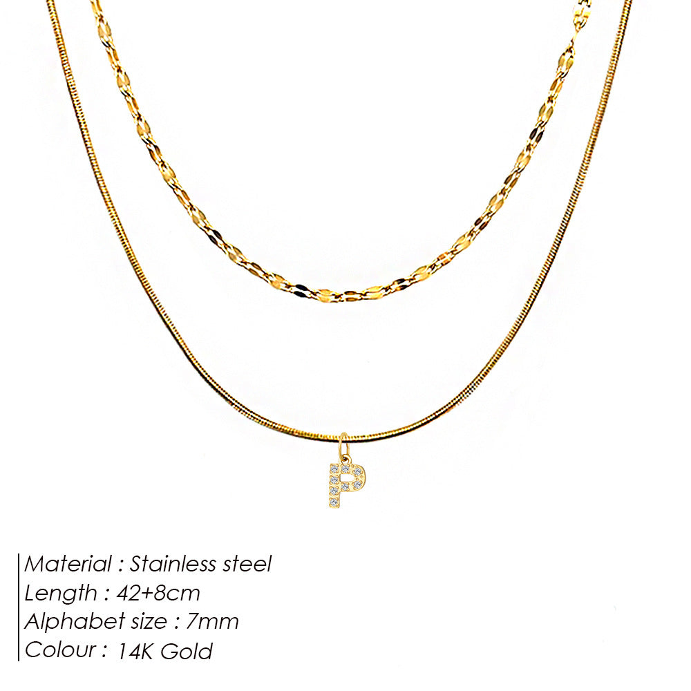 Stainless Steel Gold-plated Necklace With Fully Diamond-encrusted Letters