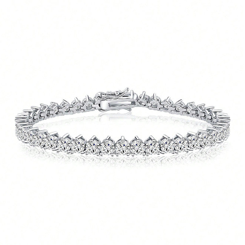 Womens Three-claw Tennis Bracelet With Copper Plating And Zircon Inlays