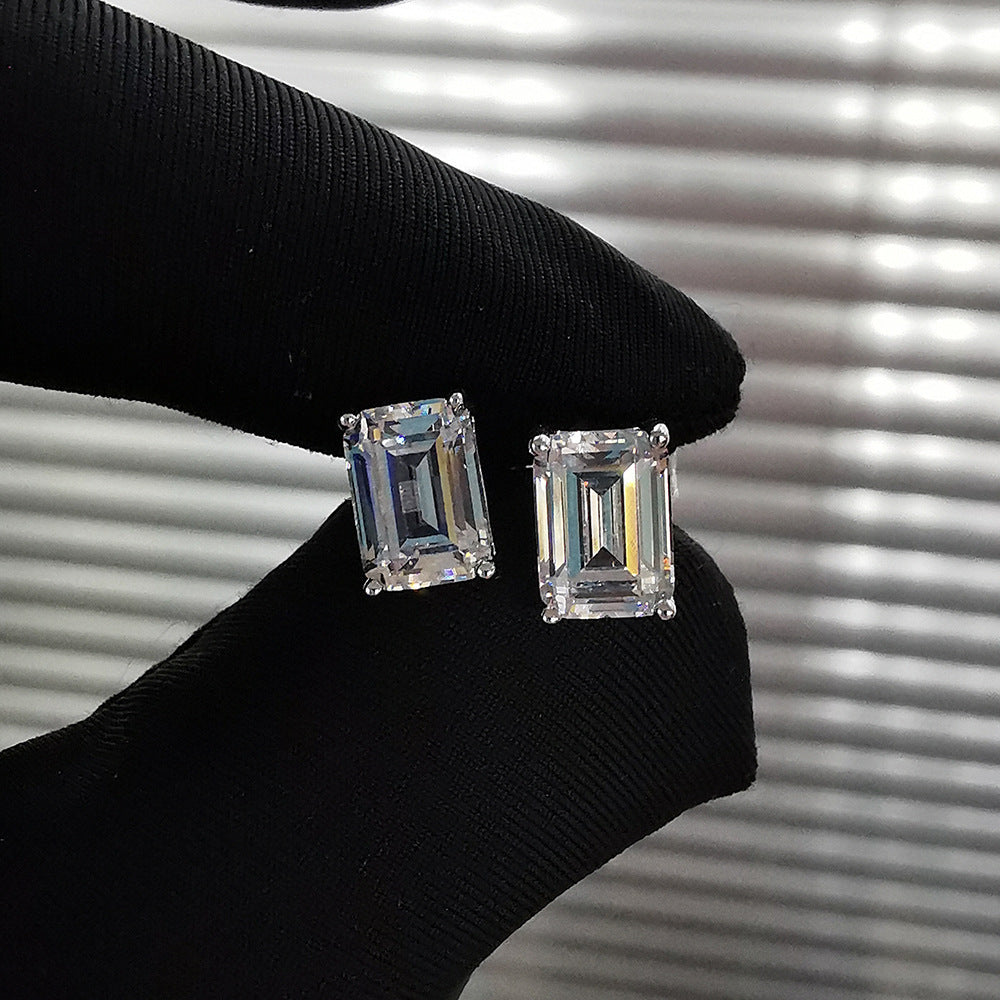S925 Silver Minimalist Rectangular Zircon Stud Earrings
