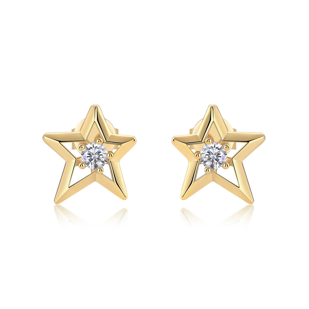 Star Star - Premium Moissanite Luxury Fashion Light Luxury Jewelry Silver Stud Earrings S925 Silver Electroplated Gold