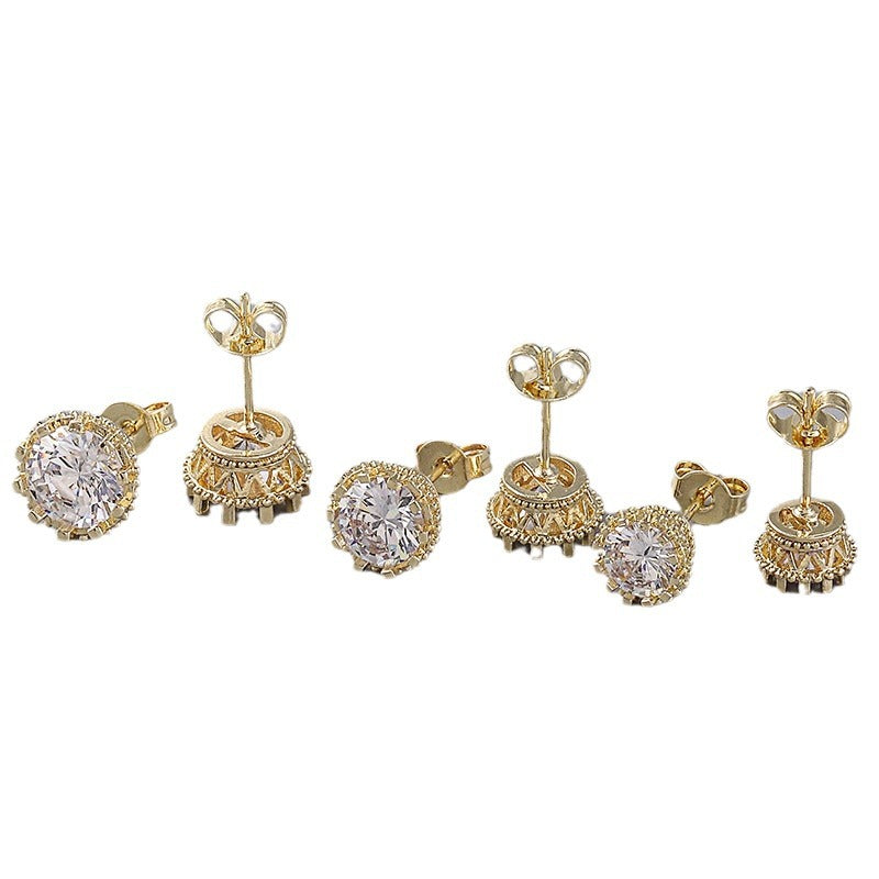 Korean-style Trendy Crown Zircon Stud Earrings With A Floral Design