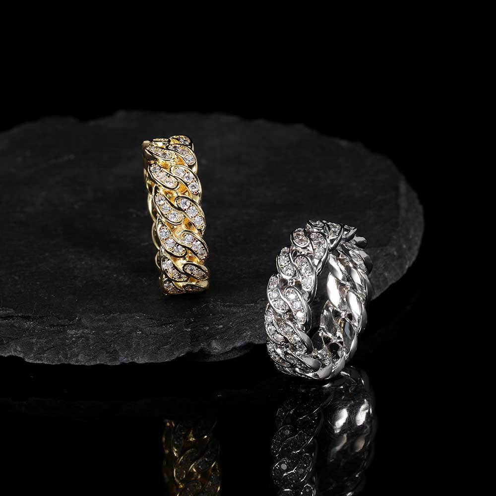 Mens Single-Row Cubic Zirconia Cuban Ring