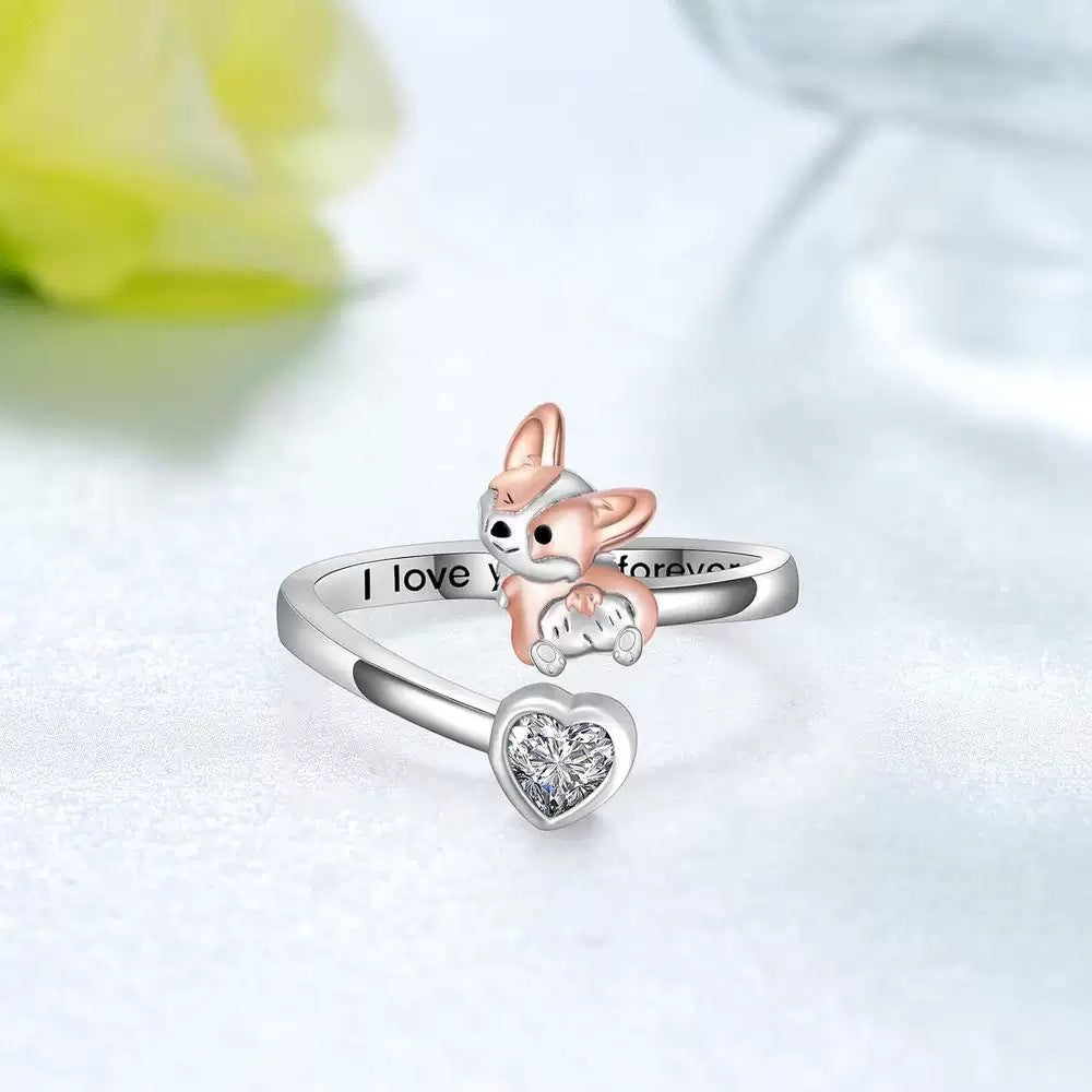 Fashionable And Simple Two Tone Elephant Bear Open Silver Ring