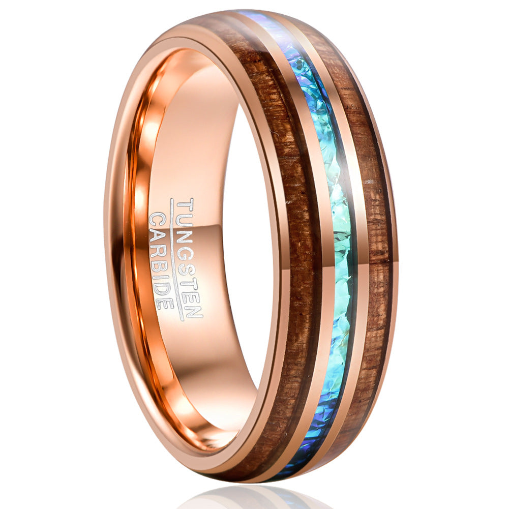 6mm Electroplated Gold-Colored Opal Dome Tungsten Steel Ring
