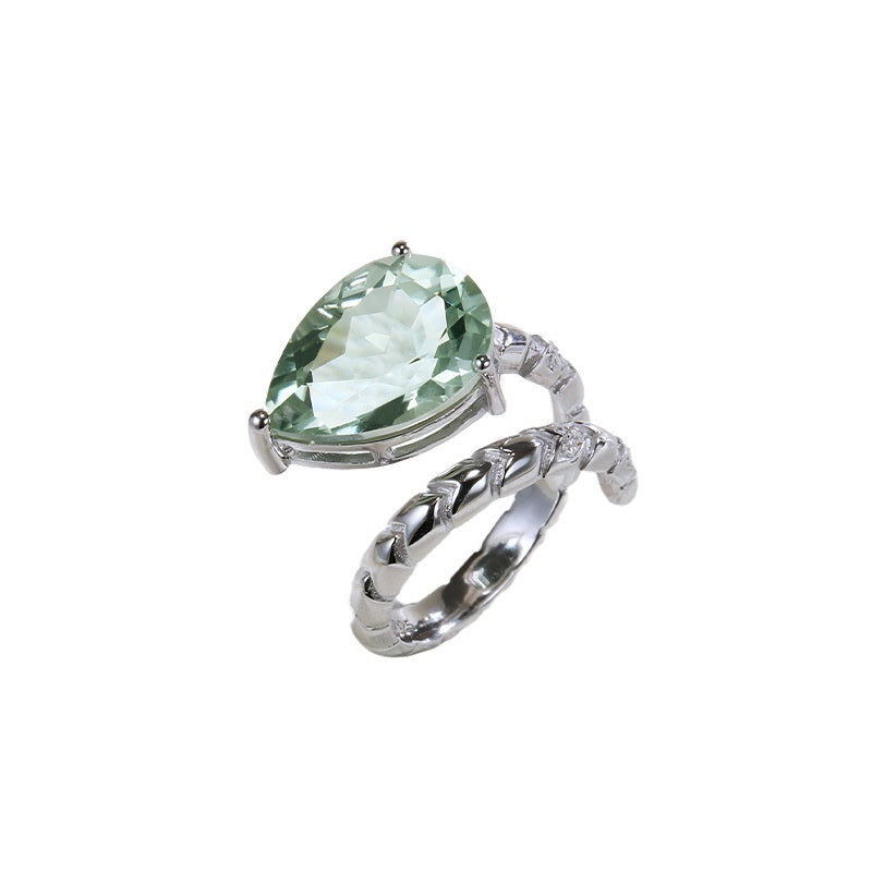 925 Silver New Chinese-Style Double-Layer Fashionable Natural Green Amethyst Ring