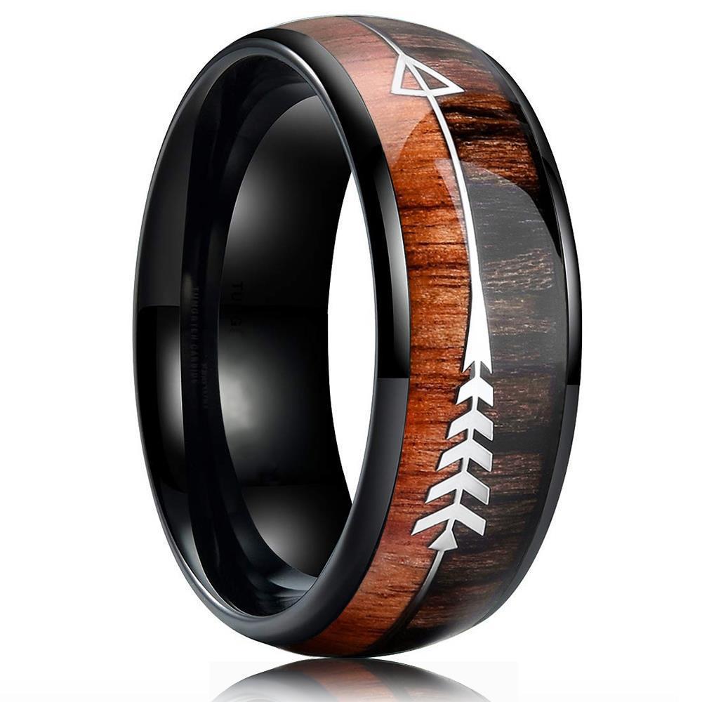 Men's 8mm Arrow-shaped Inlay Stainless Steel Ring