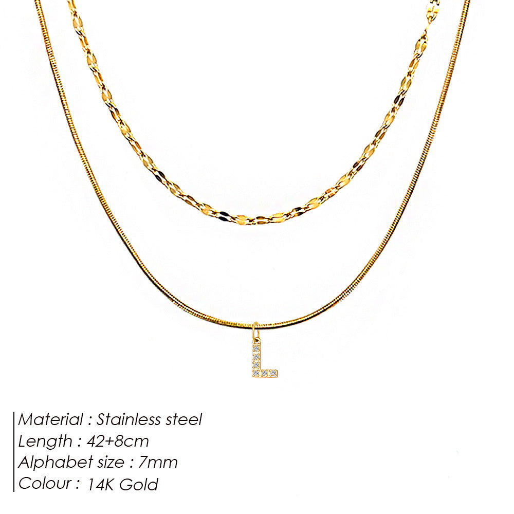 Stainless Steel Gold-plated Necklace With Fully Diamond-encrusted Letters