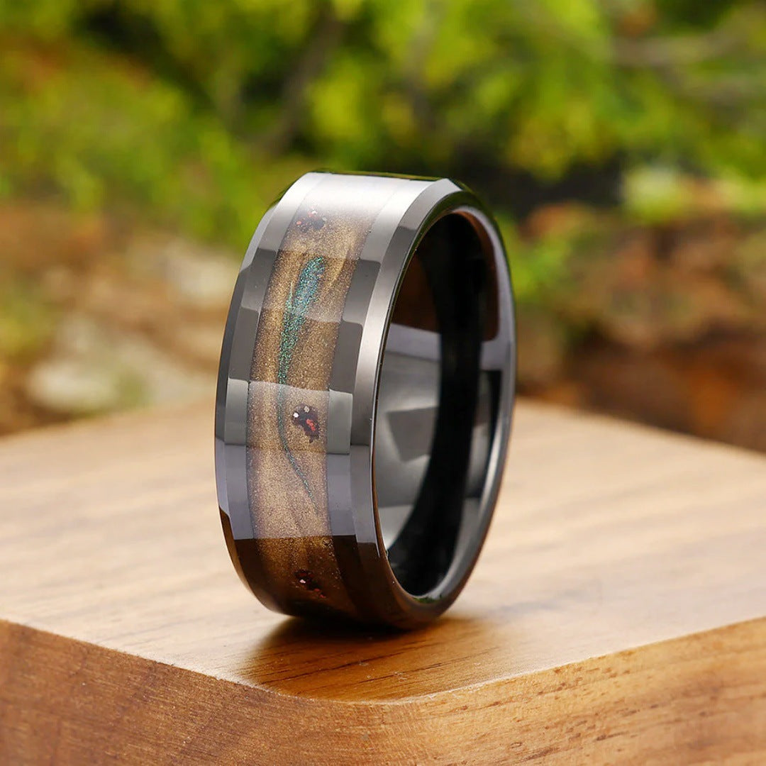 8mm Fashionable Quicksand Black Versatile Ring For Men
