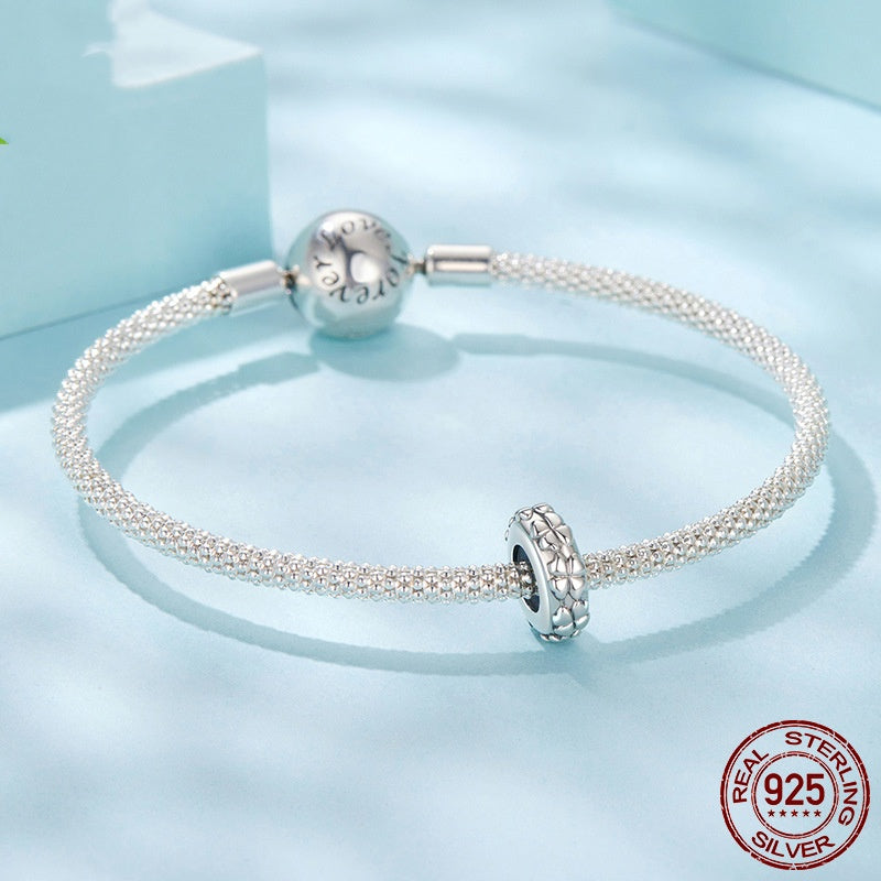 Four-Leaf Clover Silicone Positioning Bracelet Spacer S925 Sterling Silver Beads