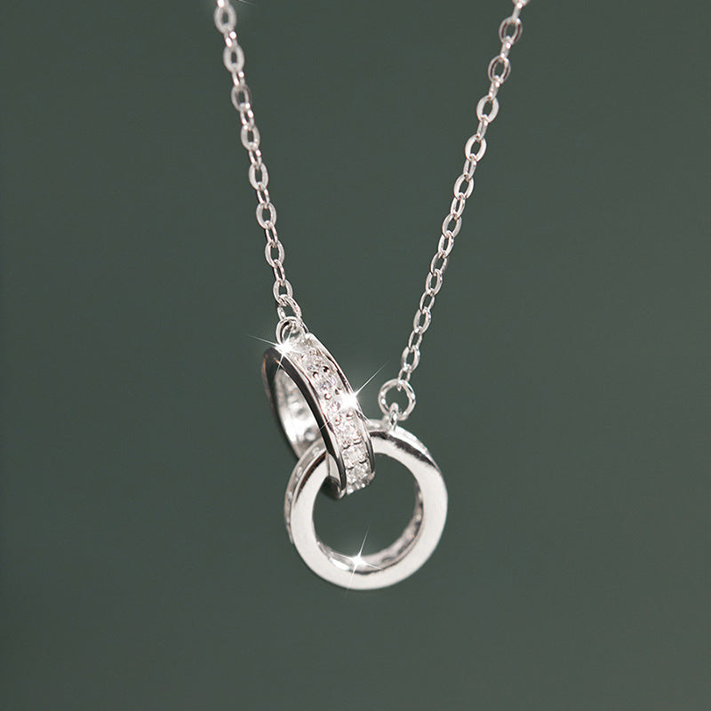 Double-circle Necklace In S925 Sterling Silver Minimalist Design