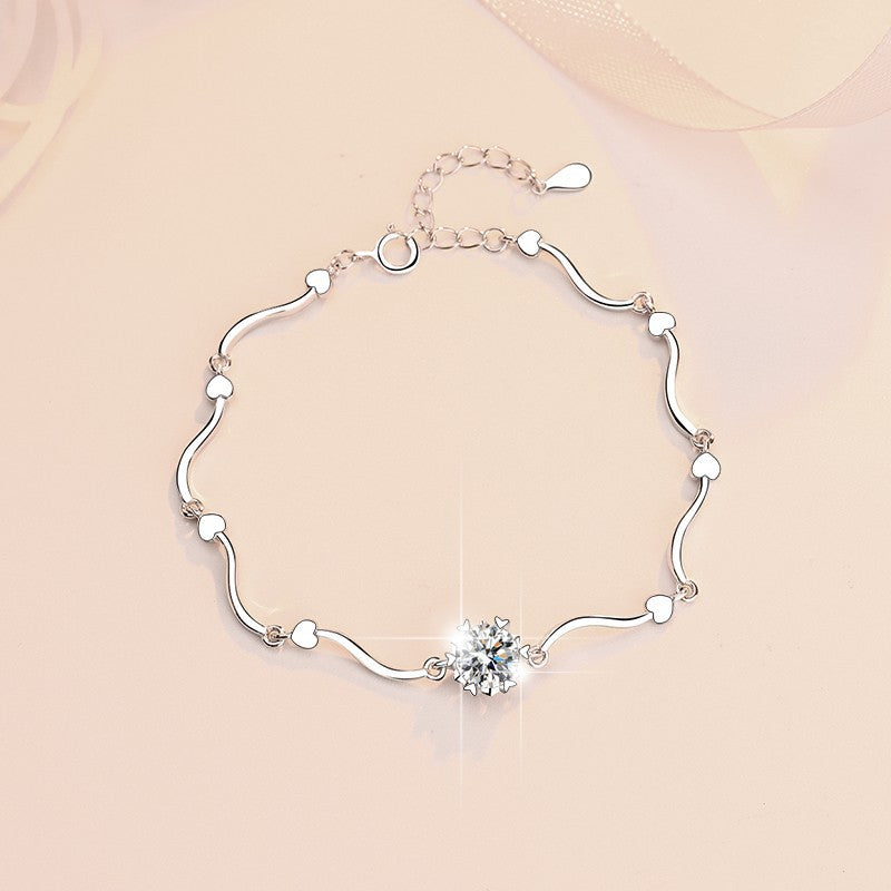 Simple Womens 1-Carat Moissanite Snowflake Bracelet In Sterling Silver