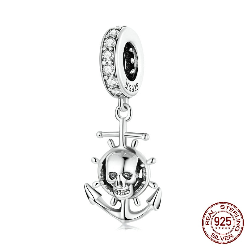 S925 Silver Skull Pirate Ship Pendant Diy Bracelet String Beads